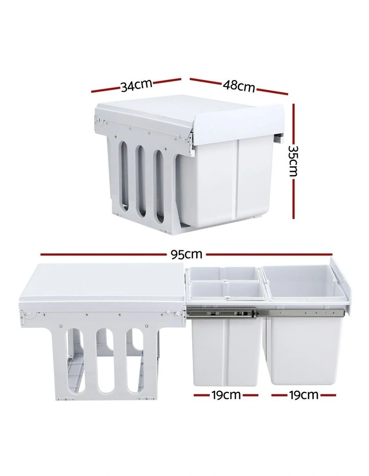 Cefito Pull Out Bin Kitchen Triple Slide Garbage Rubbish Bins Basket White 31L image 4