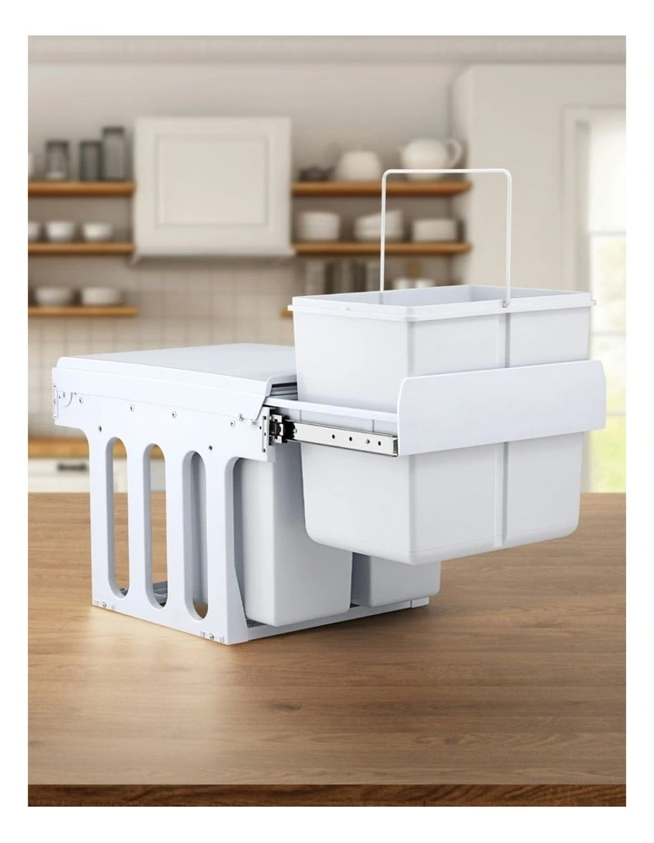Cefito Pull Out Bin Kitchen Triple Slide Garbage Rubbish Bins Basket White 31L image 6