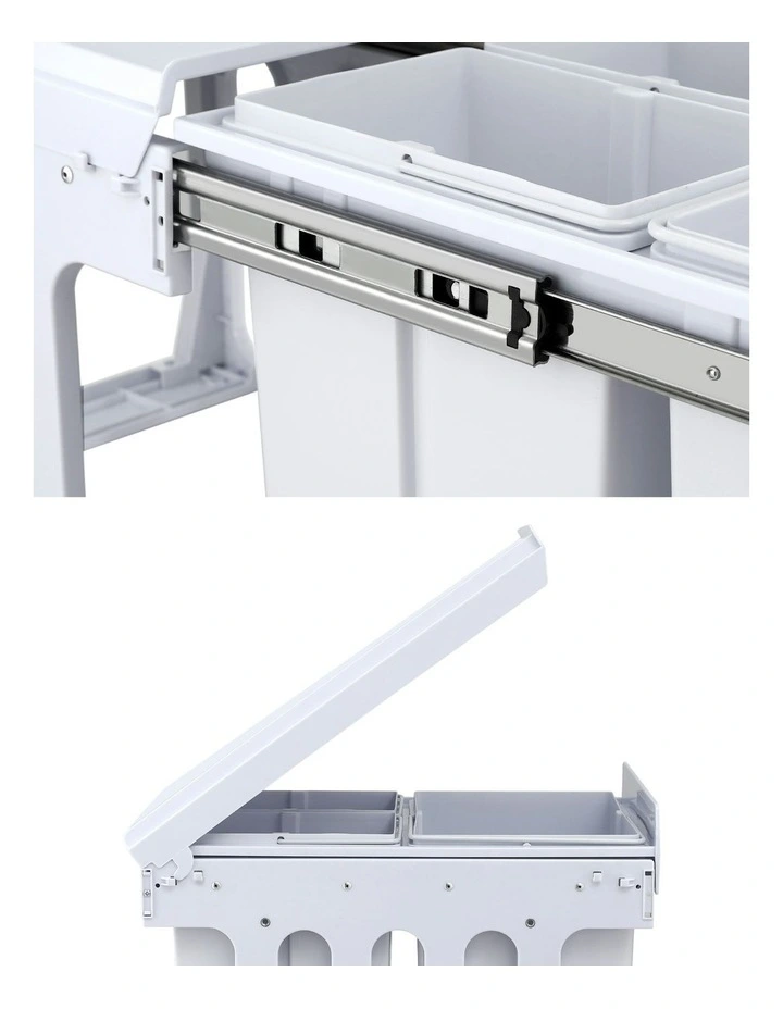 Cefito Pull Out Bin Kitchen Triple Slide Garbage Rubbish Bins Basket White 31L image 7