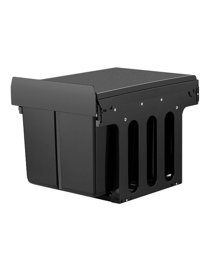 Pull Out Bin Kitchen Triple Slide Garbage Rubbish Bins Basket 31L in Black image 2