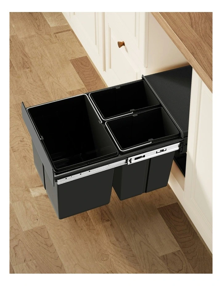 Pull Out Bin Kitchen Triple Slide Garbage Rubbish Bins Basket 31L in Black image 5