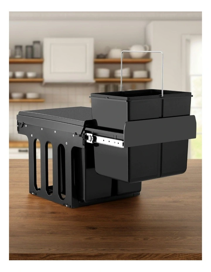 Pull Out Bin Kitchen Triple Slide Garbage Rubbish Bins Basket 31L in Black image 6