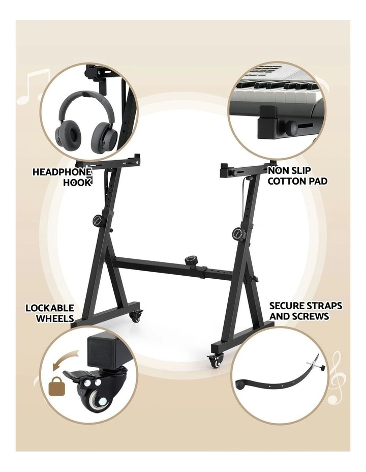 Heavy Duty Adjustable Piano Stand with Lockable Wheels Z-Stand in Black image 6