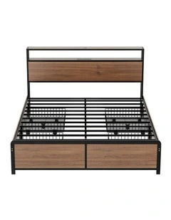 Queen Size With 2-Tier Storage Metal Bed Frame in Brown