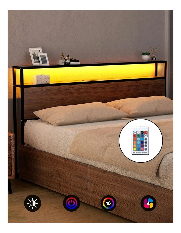 King Size with 2-Tier Storage Metal Bed Frame in Brown image 6
