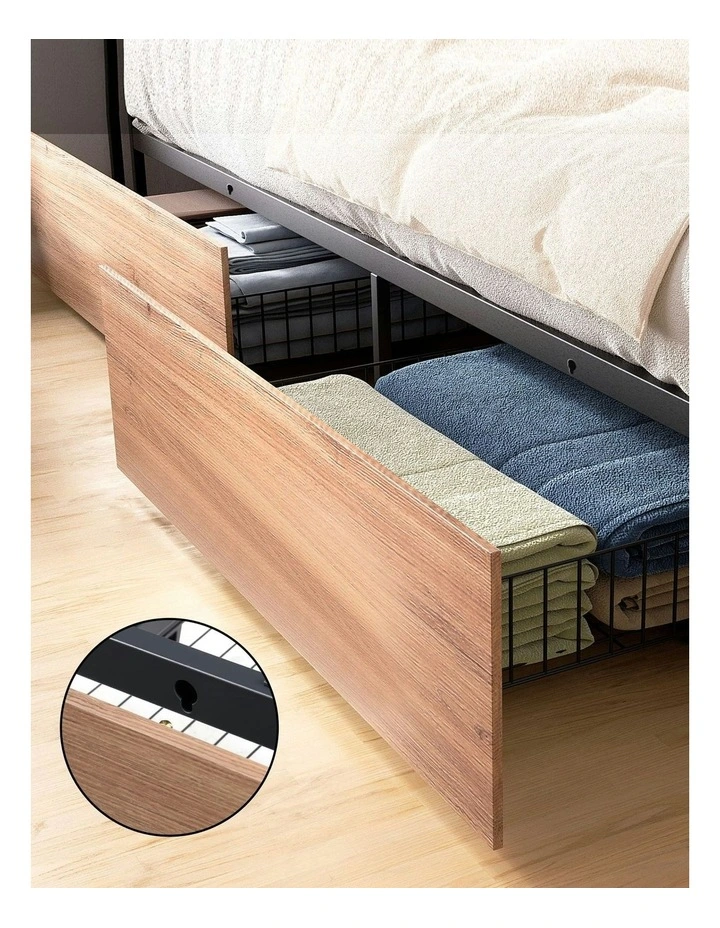King Size with 2-Tier Storage Metal Bed Frame in Brown image 7