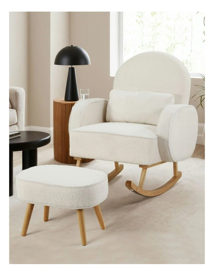 Rocking Ottoman Lounge Footrest Armchair in White image 3