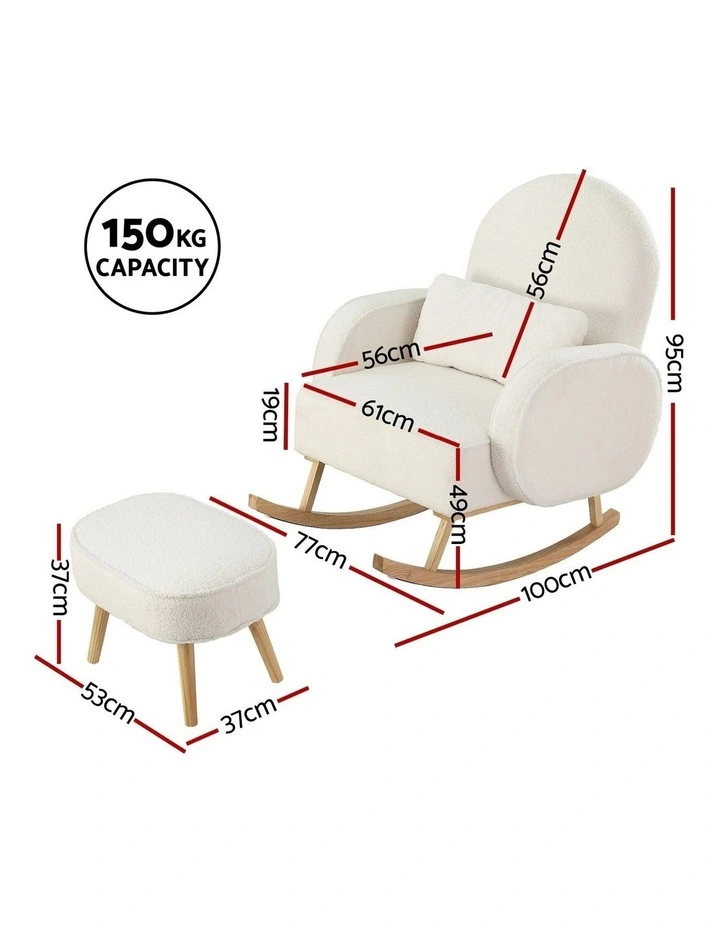 Rocking Ottoman Lounge Footrest Armchair in White image 4