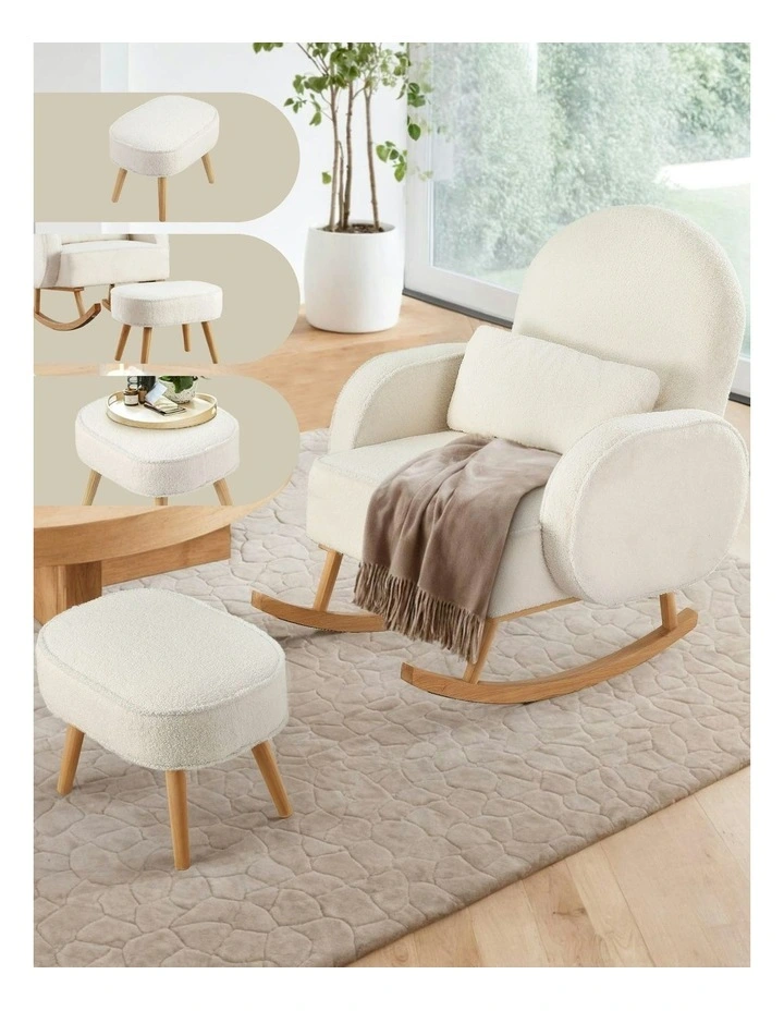Rocking Ottoman Lounge Footrest Armchair in White image 6