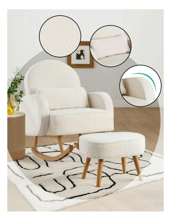 Rocking Ottoman Lounge Footrest Armchair in White image 7