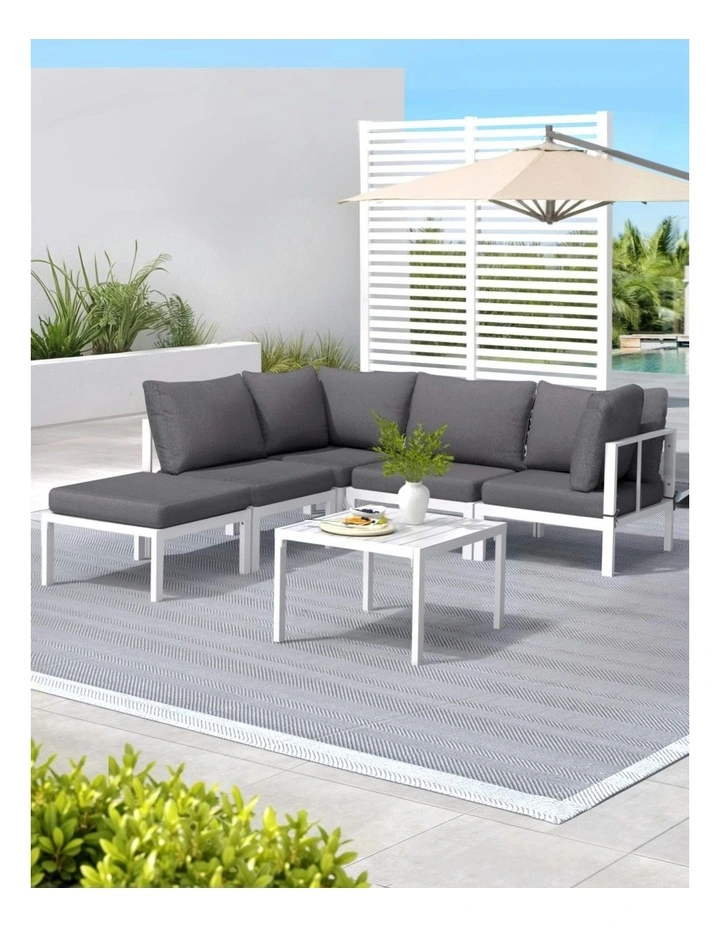 Aluminium Table and Chairs Lounge Outdoor Sofa Set 6Pieces in Grey image 3