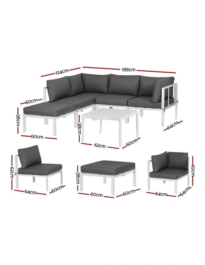 Aluminium Table and Chairs Lounge Outdoor Sofa Set 6Pieces in Grey image 4