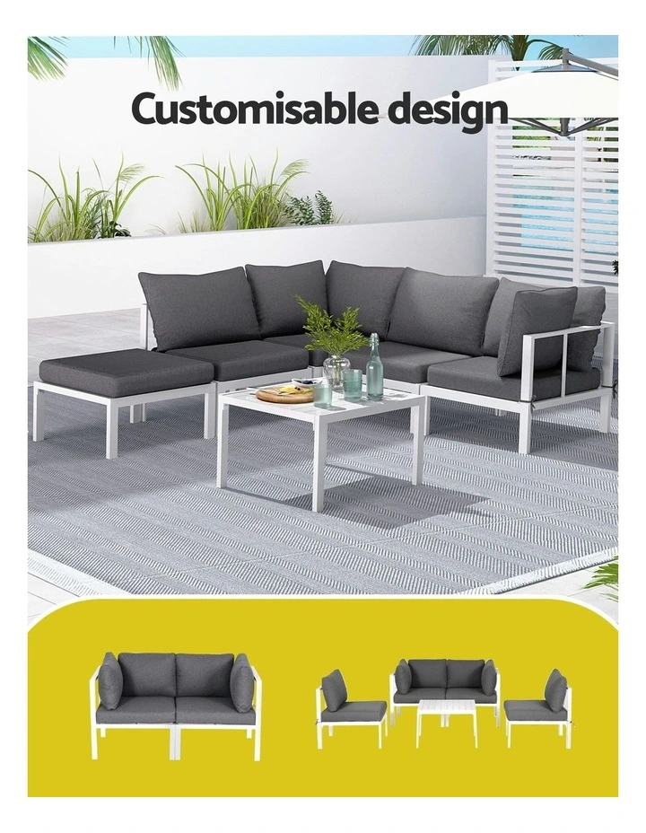 Aluminium Table and Chairs Lounge Outdoor Sofa Set 6Pieces in Grey image 5