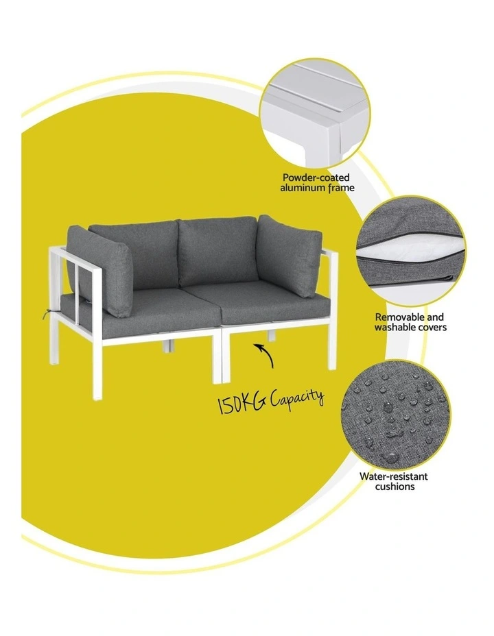 Aluminium Table and Chairs Lounge Outdoor Sofa Set 6Pieces in Grey image 6