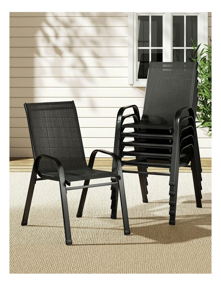 Outdoor Stackable Lounge Dining Chairs 6Piece in Black image 3