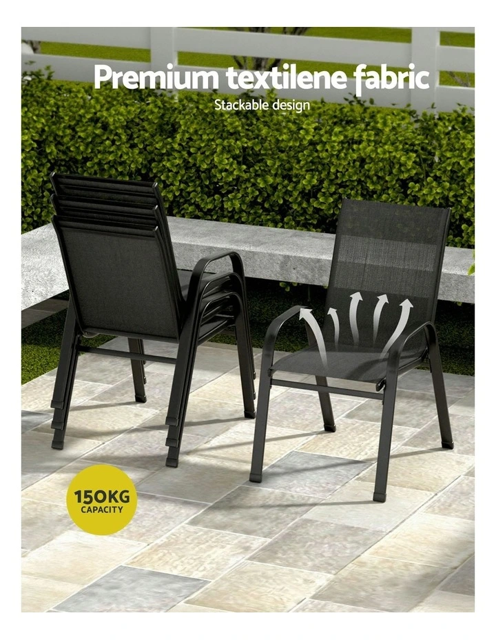 Outdoor Stackable Lounge Dining Chairs 6Piece in Black image 6