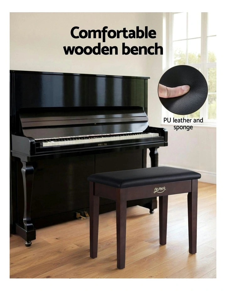Piano Bench Stool with Storage Wooden PU Leather image 5