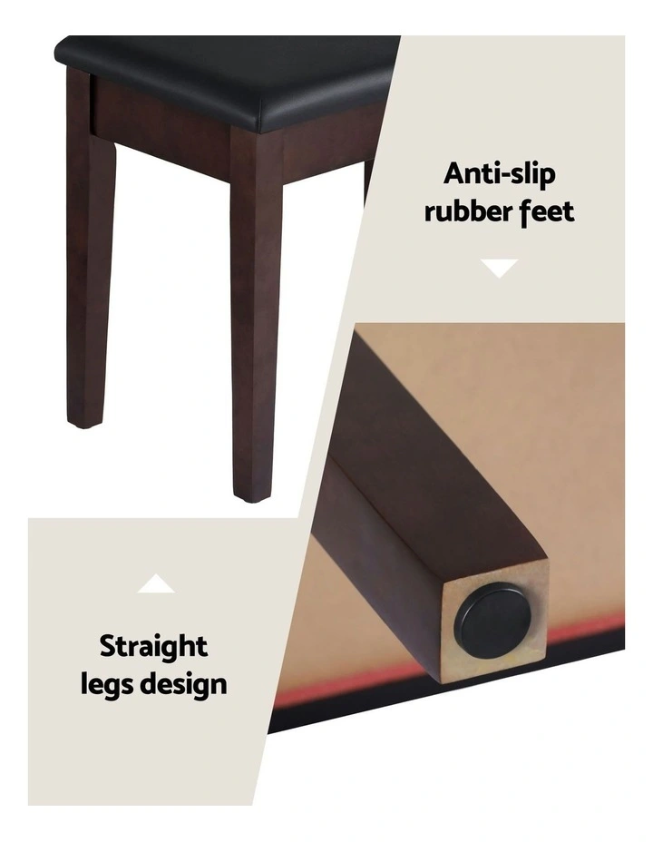 Piano Bench Stool with Storage Wooden PU Leather image 7