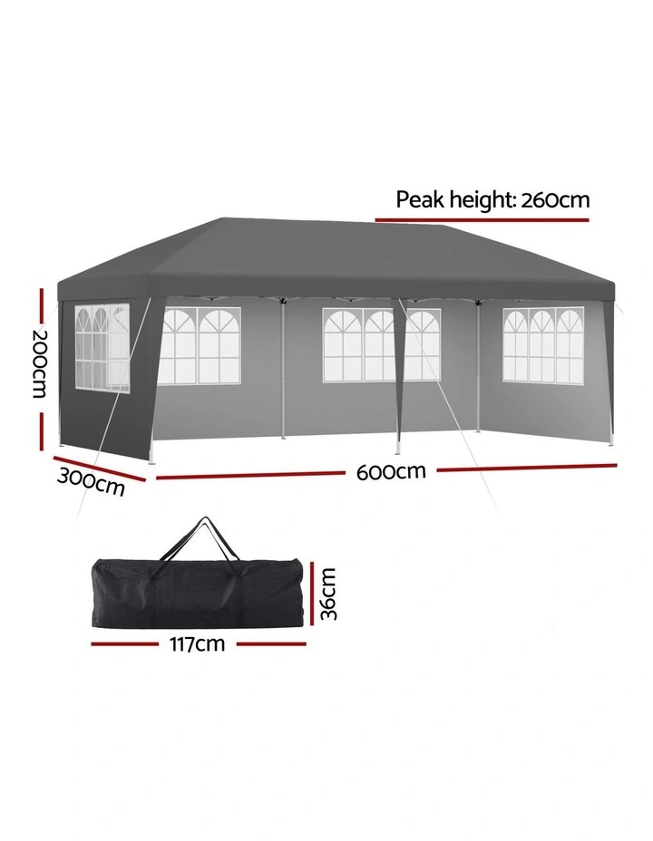 Gazebo 3x6m Pop Up Marquee Camping in Canopy Grey image 4