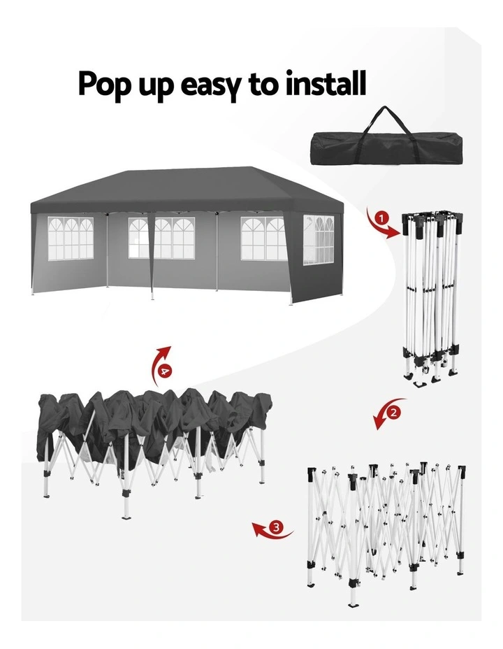 Gazebo 3x6m Pop Up Marquee Camping in Canopy Grey image 6