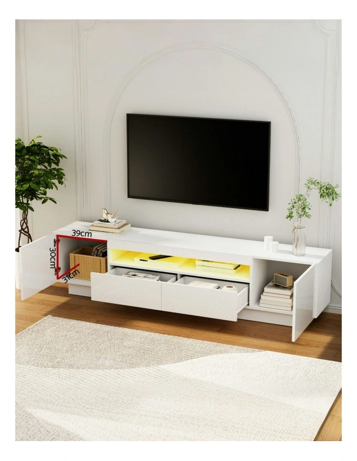 TV Unit Entertainment Unit Storage Drawer RGB LED 180cm in White image 6
