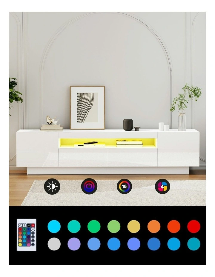 TV Unit Entertainment Unit Storage Drawer RGB LED 180cm in White image 7
