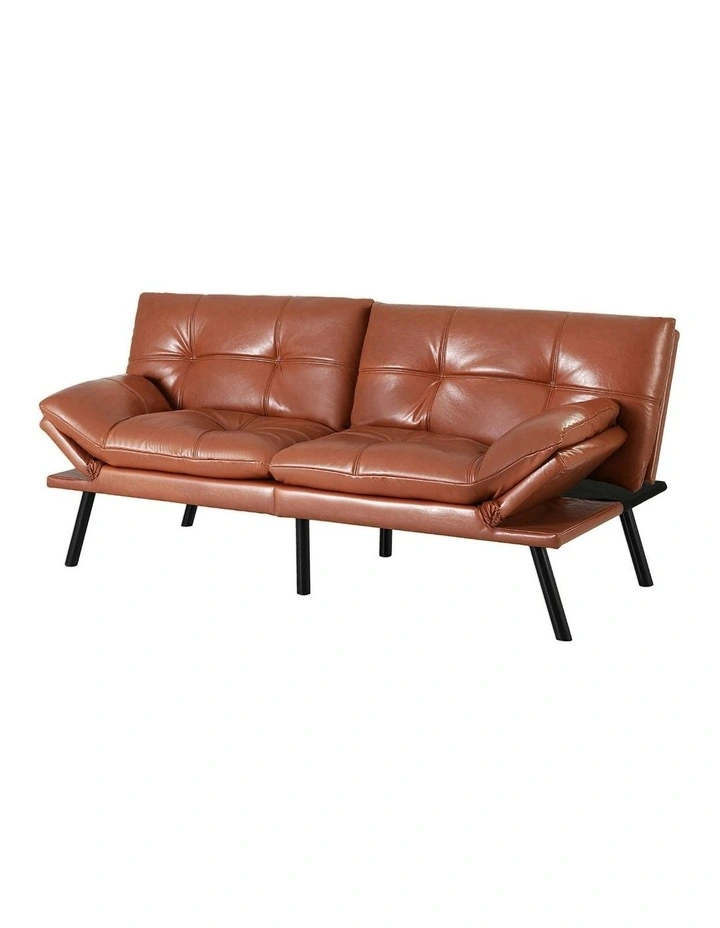 Convertible 3 Seater Leather Sofa Bed in Brown image 1