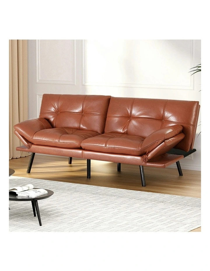 Convertible 3 Seater Leather Sofa Bed in Brown image 3