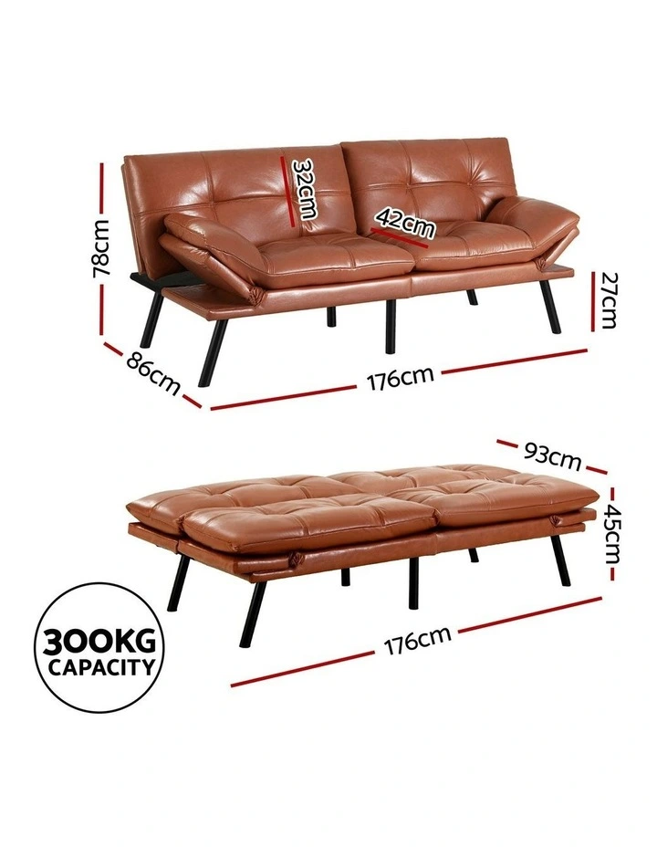 Convertible 3 Seater Leather Sofa Bed in Brown image 4