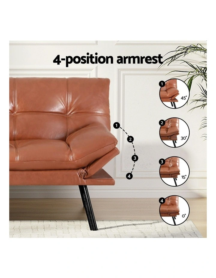Convertible 3 Seater Leather Sofa Bed in Brown image 6