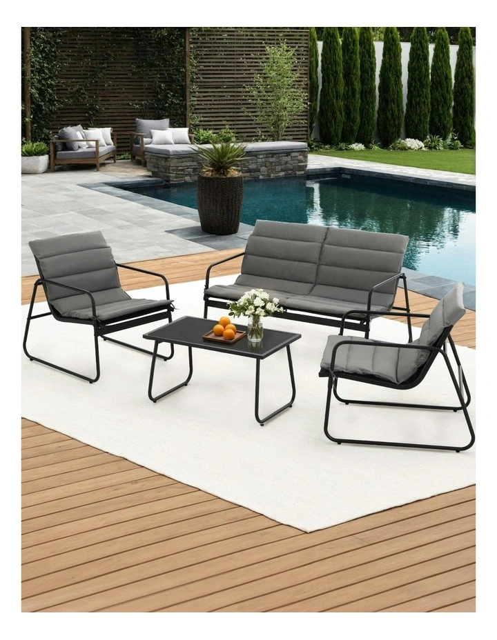 Outdoor Sofa Set 4 Pieces in Black image 2
