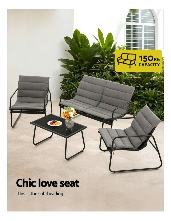 Outdoor Sofa Set 4 Pieces in Black image 6