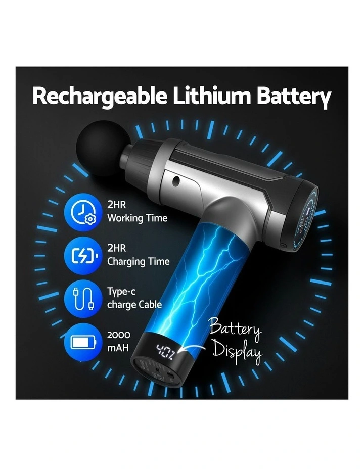 30 Speed 6 Heads Vibration Muscle Chargeable Gun Massager image 6