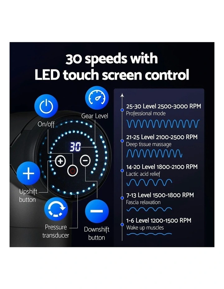 30 Speed 6 Heads Vibration Muscle Chargeable Gun Massager image 7