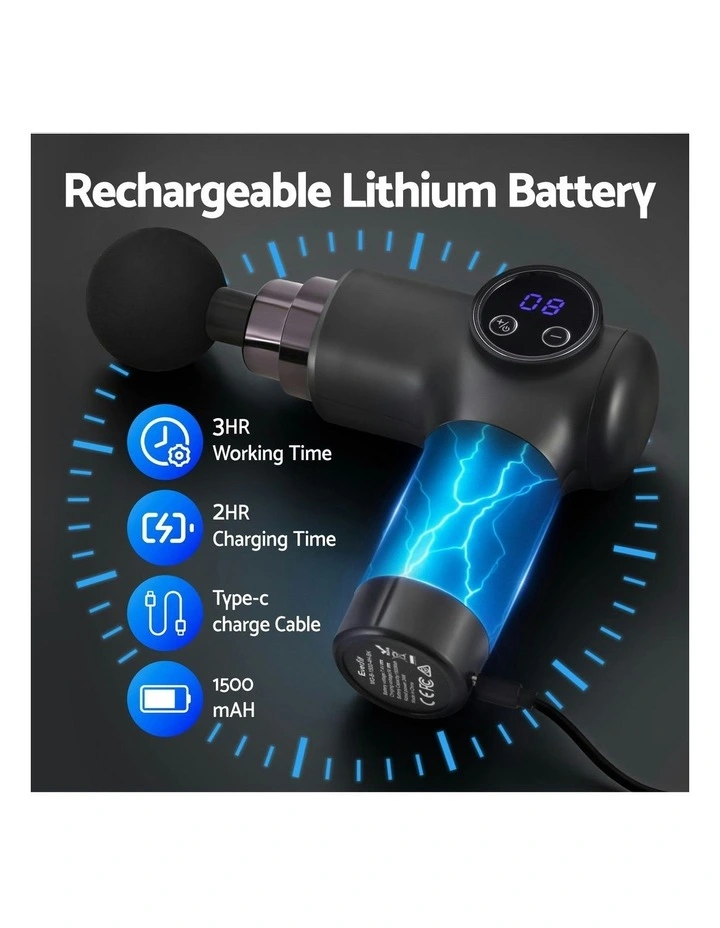 Gun 8 Speed 4 Heads Vibration Muscle Chargeable Massager image 6