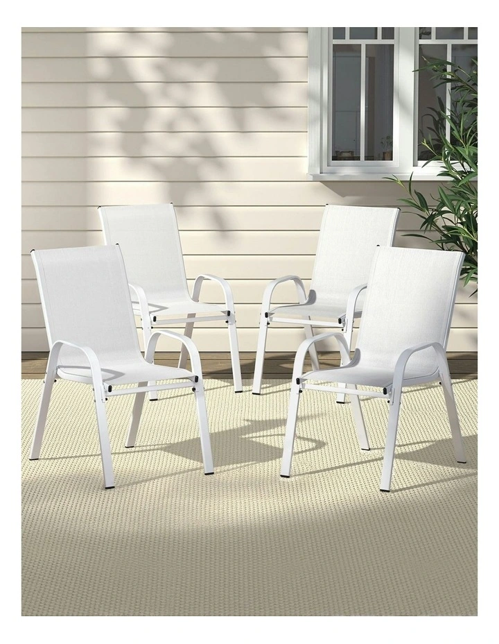 Outdoor Stackable Chair Set 4 Piece in White image 3