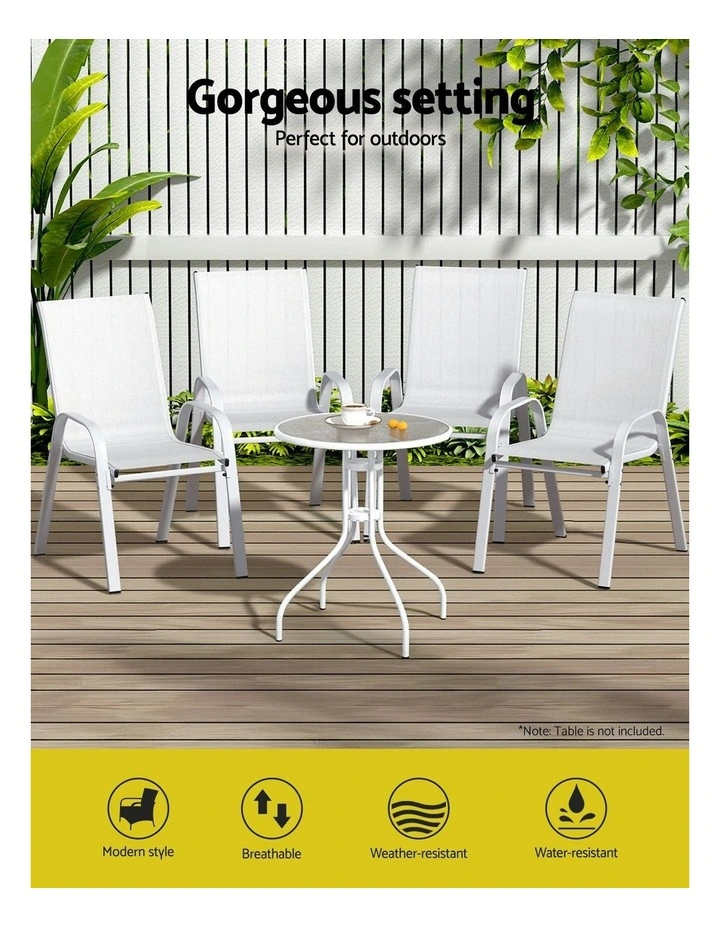 Outdoor Stackable Chair Set 4 Piece in White image 5