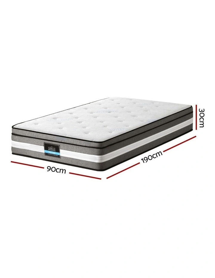 Mattress Gel Foam Pocket Spring Single 30cm in White/Grey image 4