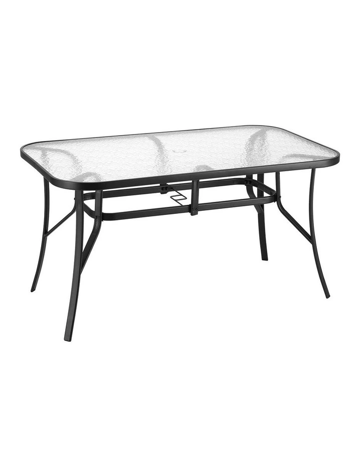 Outdoor Dining Table Steel Frame Tempered Glass Parasol Hole 140cm in Black image 2