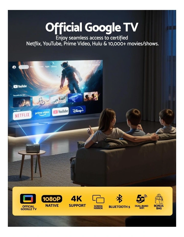 4K 1080P Official Google TV 5G Wifi Video Project in Black image 5