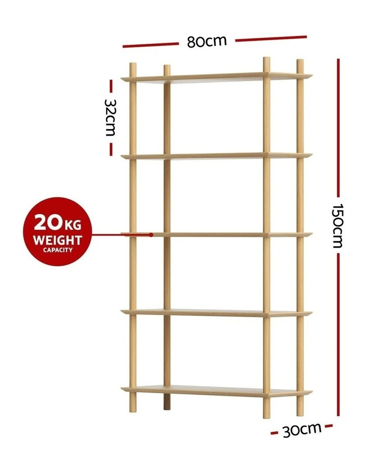 Wooden Storage Bookshelf 5 Tiers Bookcase Display Shelves Stand Rack in Pine image 4