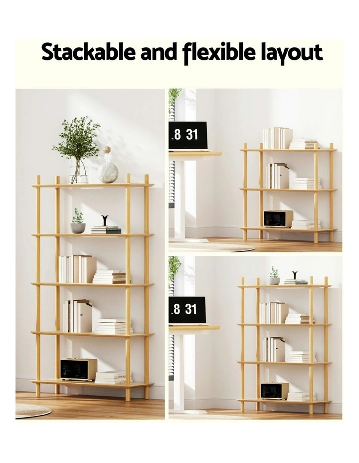 Wooden Storage Bookshelf 5 Tiers Bookcase Display Shelves Stand Rack in Pine image 7