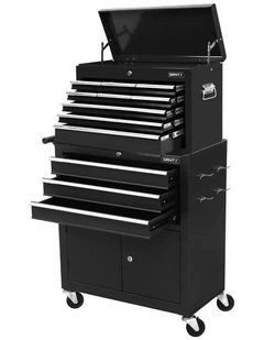 Tool Chest Trolley Cabinet Toolbox 12 Drawers Storage in Black