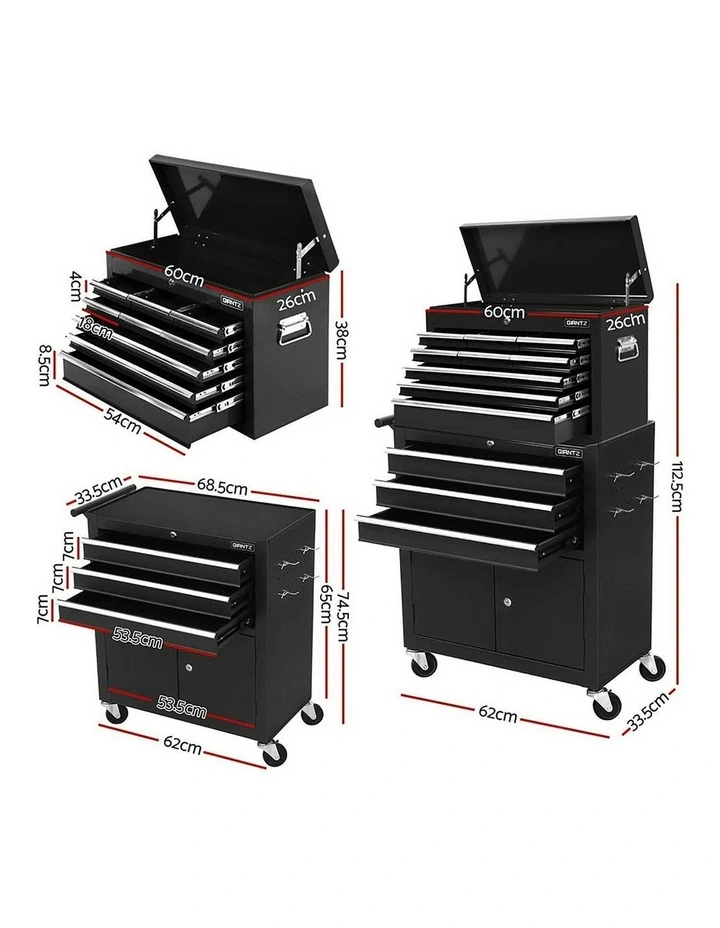 Tool Chest Trolley Cabinet Toolbox 12 Drawers Storage in Black image 4