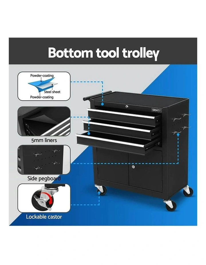 Tool Chest Trolley Cabinet Toolbox 12 Drawers Storage in Black image 6