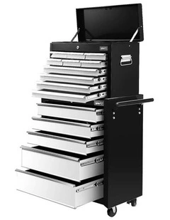 Drawers Tool Chest Trolley Toolbox 2-in-1 Storage 15 in Black/Grey