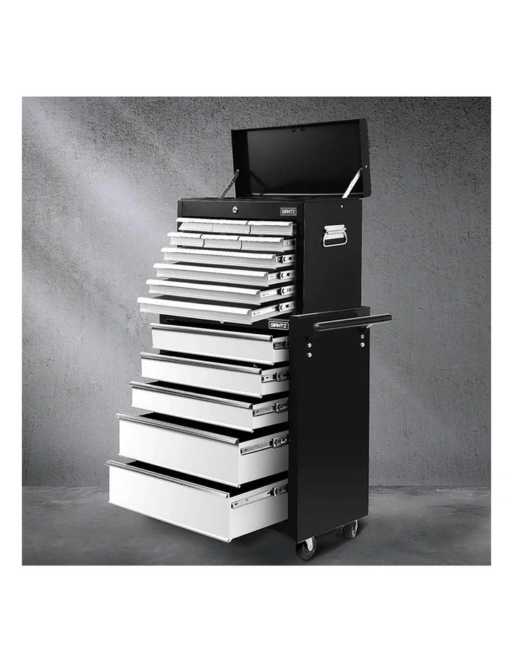 Drawers Tool Chest Trolley Toolbox 2-in-1 Storage 15 in Black/Grey image 3