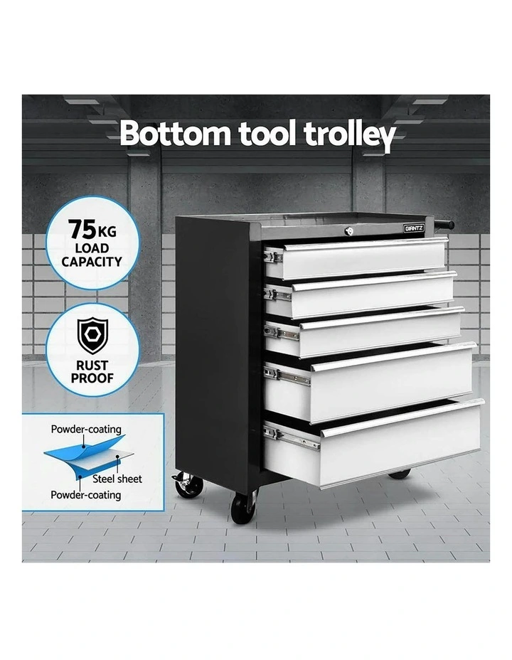 Drawers Tool Chest Trolley Toolbox 2-in-1 Storage 15 in Black/Grey image 6