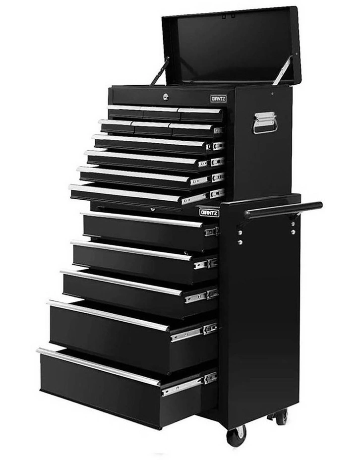 Drawers Tool Chest Trolley Toolbox 2-in-1 Storage 15 in Black image 1