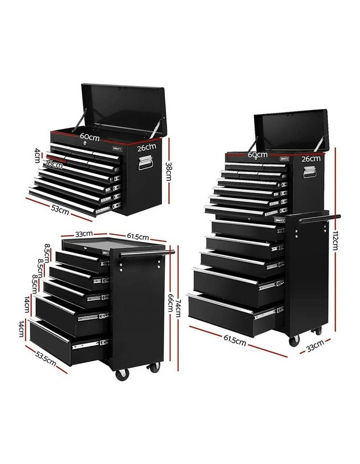Drawers Tool Chest Trolley Toolbox 2-in-1 Storage 15 in Black image 4